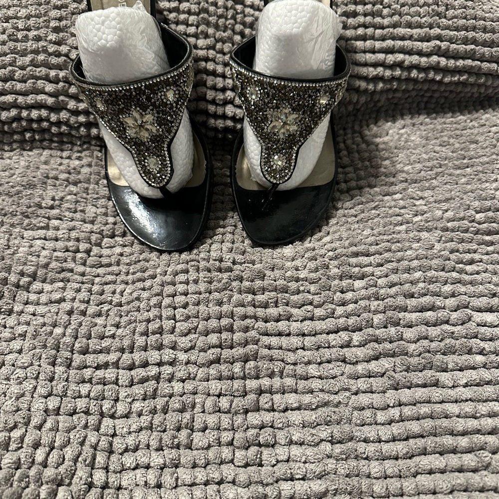 Madeline Stuart Black and Silver Sandals